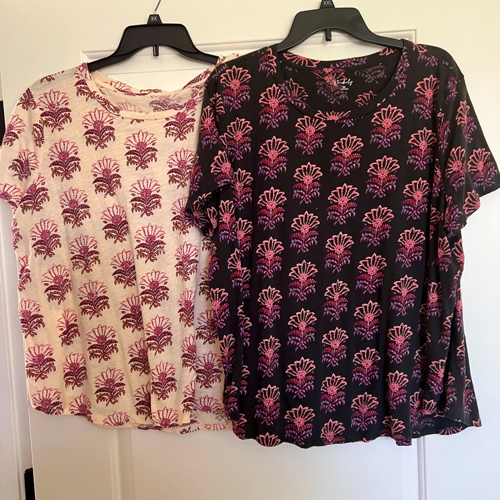 Two tee shirts plus size 2x by Wonderly Ivory & Grey w boho print